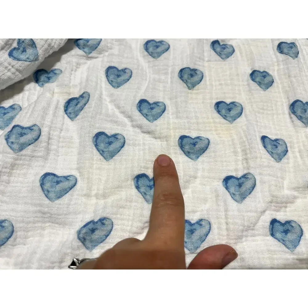 Bebe Au Lait Blue Watercolor Heart Muslin Swaddle Baby Blanket Pure & Simple